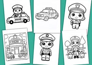 Coloring Pages Police Kawaii, Coloring Pages Police, Coloring Pages Child, 55 Pieces!, Police Child, Coloringbook Kids, Craft Police, - Etsy