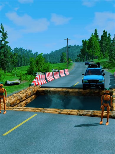 Cars & Ambulance Van vs Giant Hammer & Pit Bollards Crash