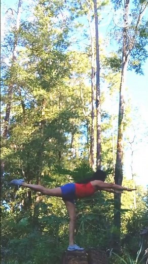 Yoga One leg Balancing on a tree stump Beautiful Nature