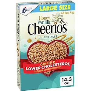Honey Vanilla Cheerios Heart Healthy Cereal, Gluten Free Cereal With Whole Grain Oats, Large Size, 14.3 OZ