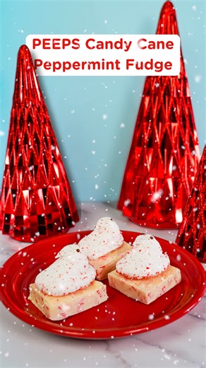 Looking for an easy holiday dessert? Make our PEEPS Candy Cane Peppermint Fudge! It's easy-to-make, festive, perfect for your holiday parties and get togethers. | PEEPS