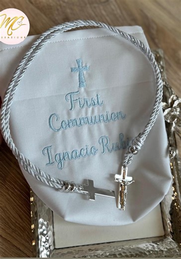 Personalized First Holy Communion Rosary Set for Boy, Embroidered Name Pouch, Catholic Keepsake Gift, Communion Gift from Godparents
