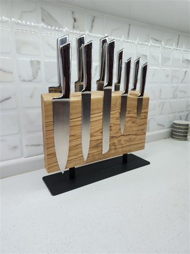 Olive Wood Magnetic Knife Holder: Chef Knife Organizer - Etsy