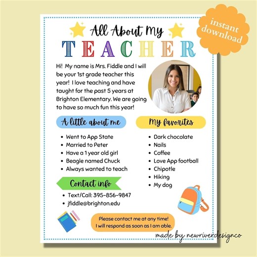 Meet the Teacher Template: Editable Teacher Questionnaire (canva, PDF) - Etsy