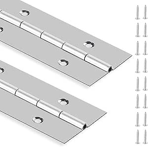 2PCS Heavy Duty Piano Hinge 20 Inch Continuous & Piano Hinges with Screws, Stainless Steel Piano Hinge for Cabinet, Door, DIY Wood Boxes, 0.047" Leaf Thickness, 2" Open Width