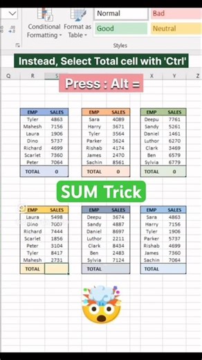 Amazing Trick to do SUM quickly 🚀✅ #excel #exceltips #exceltricks #sum