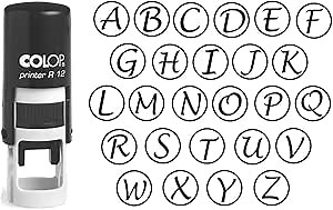 Custom A-Z Alphabet Stamp in Black Ink Monogram Round Rubber Stamp Self Inking Initial Stamp COLOP Mini Stamper 12 mm