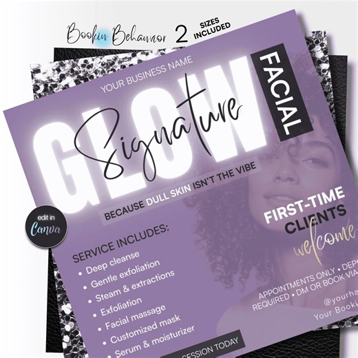 New Client Facial Flyer Template • Glow Facial Promo Canva Post - Etsy