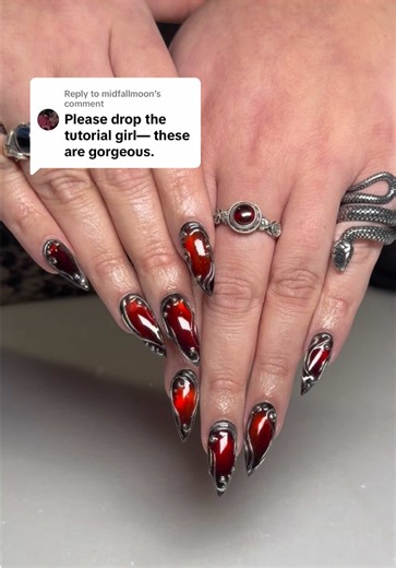 Replying to @midfallmoon Step by step tutorial for these romantic goth nails #nailsartvideos #gothicnails #nailarttutorial #valentinesnails #naildesigns