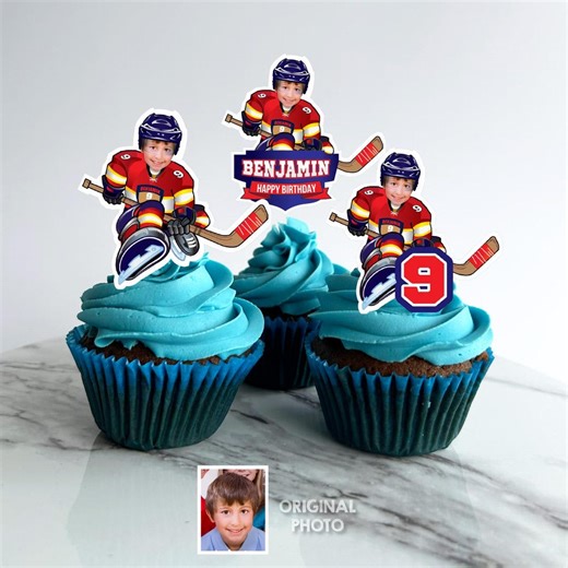 Personalized Hockey Cupcake Toppers With Photo: Panthers Theme Party (print, Cut, Assemble) 377CK - Etsy