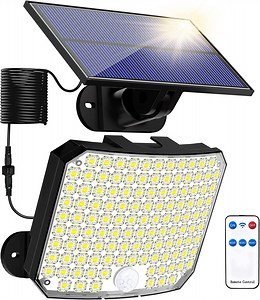 Solar Street Flood Light Outdoor,118 LED Motion Sensor Lights with Remote, IP65 Waterproof Solar Powered Security Spot Lights with 16.5Ft Cable for Patio, Garage, Porch, Yard, 1 Pack