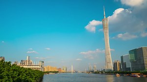Sunny day guangzhou city bay canton tower walking panorama 4k time lapse china | Premium Stock Video Footage