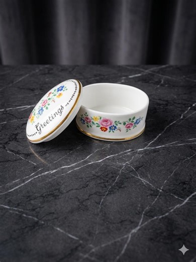 Vintage Floral Bone China Trinket Box, Hand-painted Anniversary Greetings Keepsake Dish - Etsy