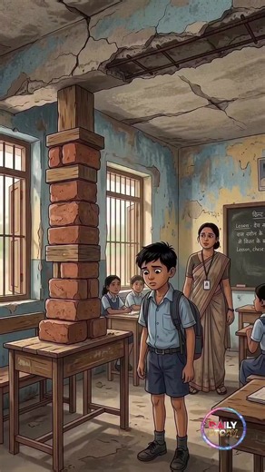 Damaged School Roof Held by Bricks Puts Children at Risk