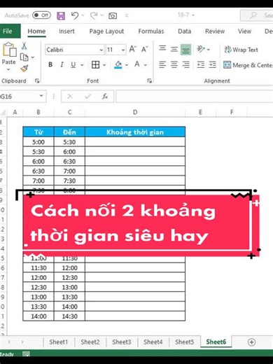 Cách nối 2 khoảng thời gian siêu hay trong Excel