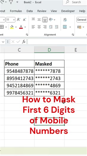 How to Mask First 5 Digits of Mobile Numbers #ExcelTips #ExcelFormula #LearnExcelOnline #ExcelTutorial | MS Excel Tips and Tutorials