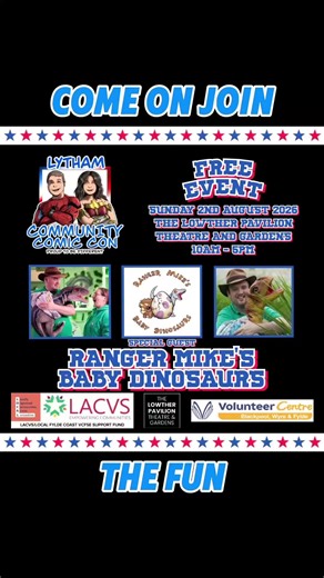 Special Guest at Lytham Community Comic Con ❤️🤍💙 We’re excited to announce that Ranger Mike’s Baby Dinosaurs will be joining us as a Special Guest at Lytham Community Comic Con this summer 🦖 @Ranger Mike Ranger Mike will be bringing along his adorable baby dinosaurs, giving visitors the chance to meet them up close during roaming meet-and-greet sessions and photo opportunities throughout the day. It’s a brilliant interactive experience that’s guaranteed to put smiles on faces, especially for 