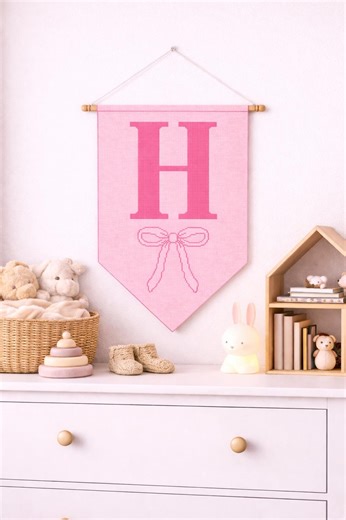 Vertical Pennant Needlepoint Chart | Alphabet Monogram Banner | 13 Mesh | Nursery Decor | Cross Stitch Pattern | Digital Download | Letter H - Etsy