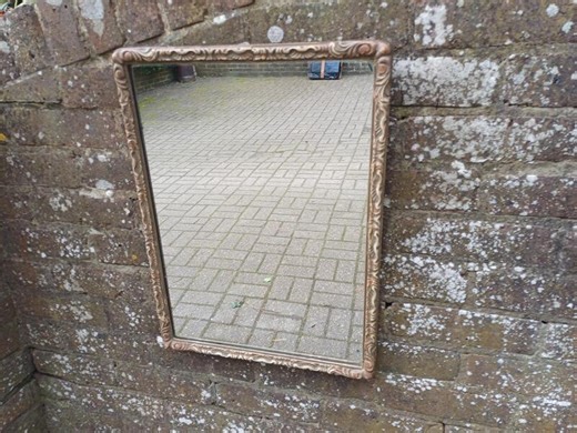 Antique Gilt Rectangular Wall Mirror Contemporary Distressed Gold Frame Early 20th Century Vintage Original Glass | Vinterior