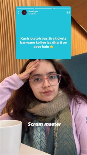 Osheen Kalra on Instagram: "Yeh reel konse jira se track ho rahi hai? . . . . . . . . . . . . . [scrum master, developer, office jokes, corporate fun, manager, funny, corporate jokes, fyp, viral, relatable, trending now, whatsapp status, jira ticket, story, epic, sprint planning, epic grooming, meme, engineer] . . . . . . . . #officememes #explore #corporate #fyp #engineer"