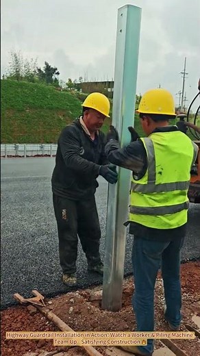 Highway Guardrail Installation in Action! Watch a Worker & Piling Machine Team Up 🔥