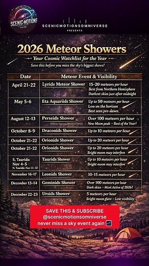 Meteor Showers of 2026 🌠 Complete Night Sky Calendar (Save This Guide)