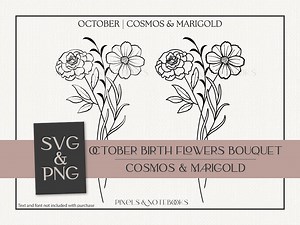 October Birth Flower Bouquet: Cosmos and Marigold SVG PNG (digital Download) - Etsy