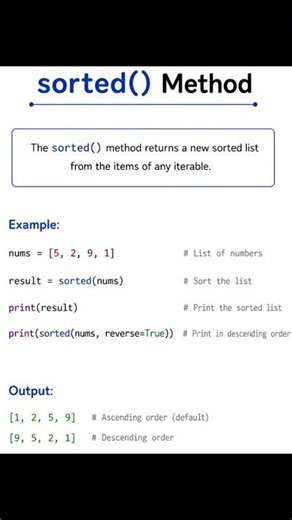 sorted method in python with code example explained