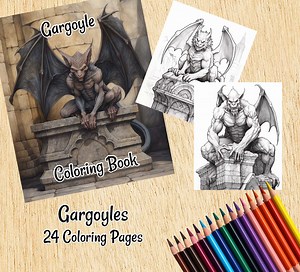 Gargoyle Gothic Coloring Book Page Bundle, 24 Designs Adult Child Instant Download Grayscale, Dragon Griffin Medieval Demon Magical Creature - Etsy