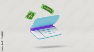 3d bank account open book, passbook with money banknotes flying isolated. saving money, financial business, banking payment concept, 3d render illustration, alpha channel