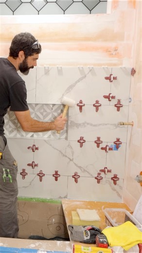 Home Repair Tutor on Instagram: "Tile leveling system removal tips…I use T-Lock by @perfectlevelmaster for large tiles. The Clips and Wedges keep tiles flat and grout joints even. Sometimes a Clip breaks proud of the tile. Not a problem, I remove it with a sharp utility knife. Then I use Stone and Tile Cleaner to remove mortar residue 👍🏽🔥#tile #tileshower #perfectlevelmaster #homerepairtutor"