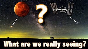 The ISS is about 1.5 times the size of a 747. A 747 at crushing altitude (5 miles) is a dim gray spec smaller than a pencil eraser held at arms length. The ISS is 50 times farther away, 250 miles which would make its angular size magnitudes smaller than the human eye could see. When we see the light in the sky they tell us is the ISS it is the brightest object in the sky aside from the sun or moon. It is a steady bright light, brighter than any star. When we are shown footage of the ISS crew doi