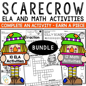 Build a Scarecrow Math and ELA Bundle Fall Scarecrow Craft Activities 1st Grade