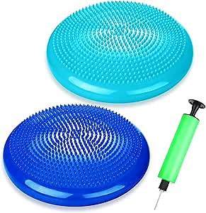 2 Pcs Wiggle Seat Inflated Wobble Cushion Flexible Balance Disc with Air Pump for Core Stability Strengthening Improving Posture Physical Exercise