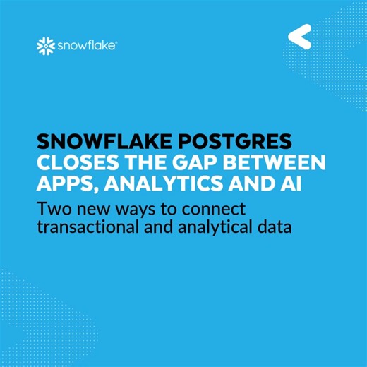 Still running separate systems for transactions and analytics? That usually means clunky pipelines and lags.Snowflake Postgres changes that:✅ Low-latency replication✅ Always-fresh data✅ Fewer moving parts👉 https://t.co/hWGQDcavRH