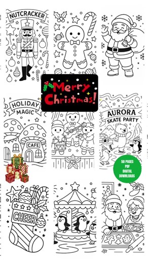 50 Christmas Coloring Pages – Kids Printable Coloring Book PDF, Holiday Activities, Instant Download - Etsy