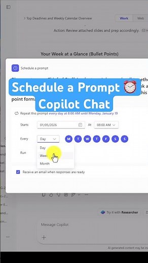 Schedule a Prompt in Copilot Chat ⏰ #Copilot #M365Copilot #microsoft365