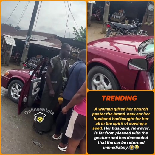 A woman gifted her church pastor the brand-new car her husband had bought for her all in the spirit of sowing a seed. Her husband, however, is far from pleased with the gesture and has demanded that the car be returned immediately.🙆😭 #fyp #viral #churchdrama #marriagedrama