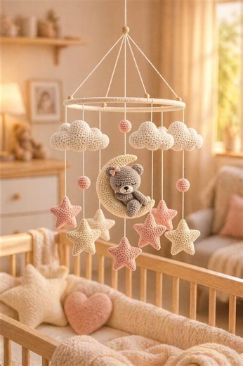 Baby Mobile Crib, Crochet Baby Mobile, Teddy Bear Moon Mobile, Neutral Nursery Decor, Amigurumi Mobile, Baby Shower Gift - Etsy