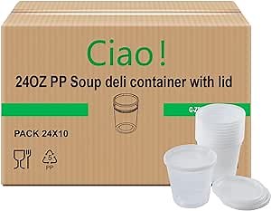 CIAO! 24OZ PP Injection Molded Soup-Deli Container with LLDPE Lid, Microwavable and BPA Free (240/240 combo pack)