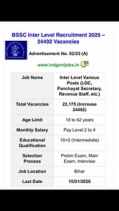 ✅ BSSC Inter Level Notification 2025 Apply Online 24492 Posts | Last Date Extended 15.01.2026 👉 https://www.indgovtjobs.in/2023/09/BSSC-Inter-Level-Notification.html #bssc #bsscinterlevel #jobalert #govtjobs #indgovtjobs #sarkarinaukri #governmentjobs ##applyonline | Ind Govt Jobs