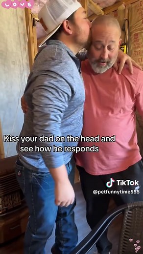 Kissing dad prank #fyp #prank #funny #dadjokes #son #kiss #dad #love #reaction