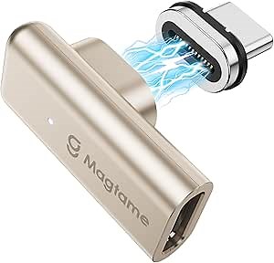 Magtame 240W Magnetic USB C Male to USB C Female Adapter 90 Degree Right Angle, 24Pin Type C Adapter Extender, 40Gbps 4K Video for USB 4 Cable Steam Deck, ROG Ally, Switch, PC, Tablet, iPhone 15