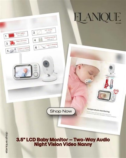 3.5" LCD Baby Monitor – Two-Way Audio Night Vision Video Nanny