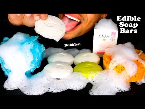 EDIBLE SOAP BARS WITH BUBBLES EATING *FAKE* ASMR MUKBANG 먹방 PRANK JERRY MOUTH SOUNDS NO TALKING