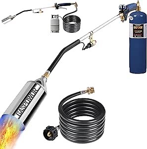 Heavy Duty Weed Torch,Propane Torch Weed Burner with 8.8 FT Hose,400,000 BTU, Self Igniting Flame Weeder for Weeding, Roofing,Snow melting,Welding,Charcoal lighting((BLUE)