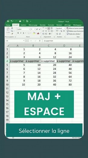 Supprimer une ligne dans Excel avec le raccourci CTRL -