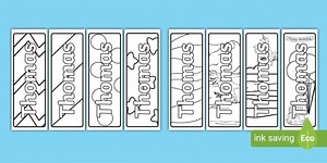 Thomas Name Simple Colouring Bookmarks