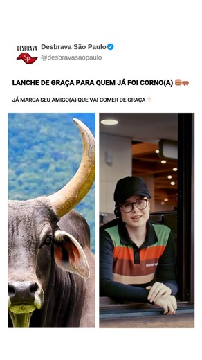 🚨 ATENÇÃO CORNAS E CORNOS… Chegou a hora dos seus chifres serem exaltados e te render um burger de brinde 🐂🍔😎 Nos dias 10, 11 e 12 de junho, na compra de um combo BK, os cornos vão GANH@R UM WHOOPER NA FAIXA 🍔🆓 E para participar é muito fácil 👇 - Basta ir ao BK DRIVE de uma unidade participante 🚗 - Levar um amigo que confirme que você é corn@ 🐂 - Comprar o combo da sua preferência e ganhar seu Whooper na faixa 🍔 ❗️01 resgate por CPF 🪪 ❗️Válido para 01 participante por carro, por vez. 