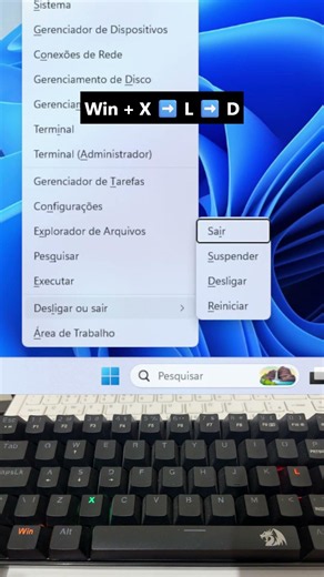 Alternativa para desligar o PC utilizando apenas o teclado ⌨️ #pc #windows #ti #shorts